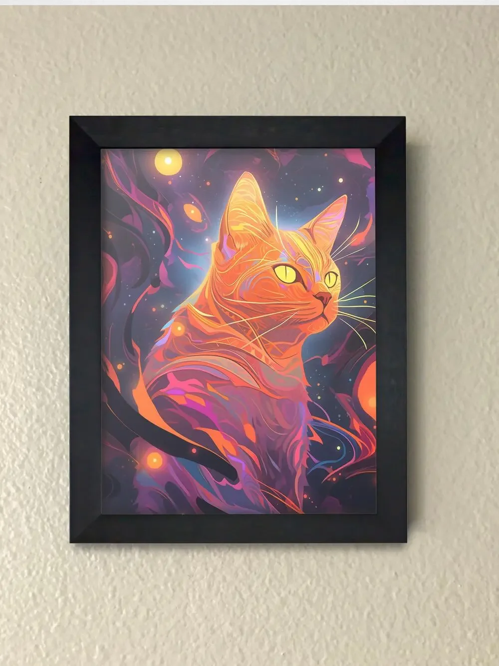 Cosmic Space Cat Framed Wall Art | Galaxy Kitten Print Psychedelic Wall Decor